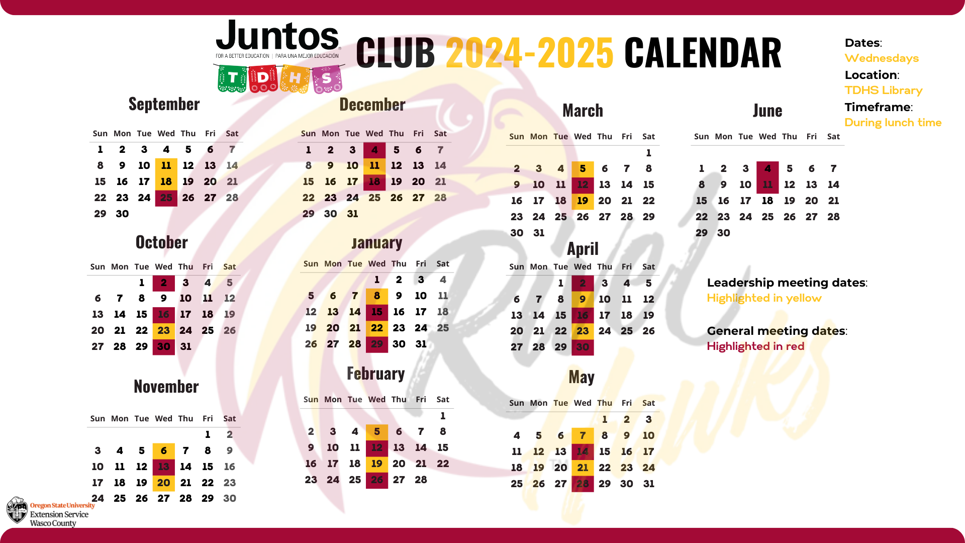 Juntos Club at TDHS  2024-2025 Calendar (1)