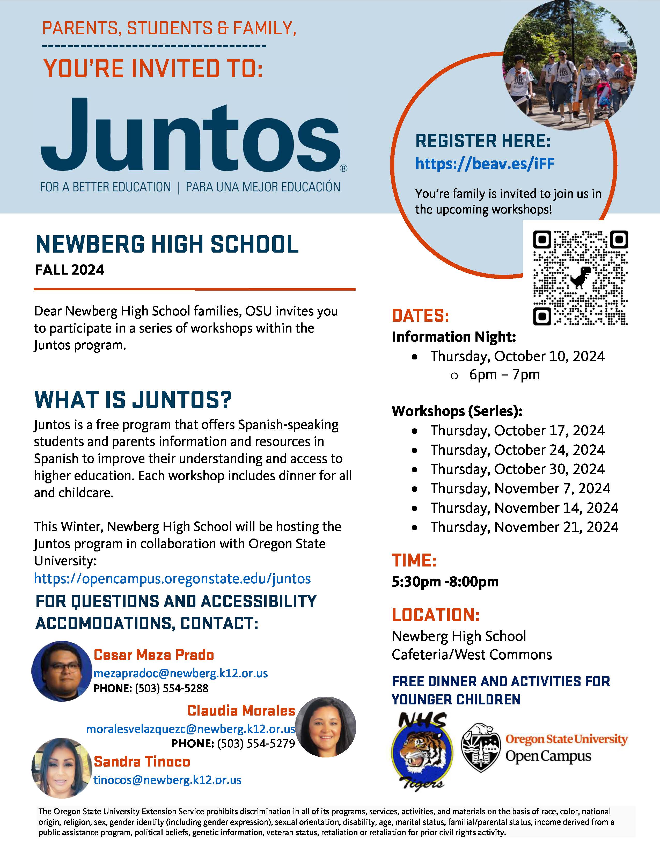 Newberg HS Juntos FALL 2024 Flyer ENG