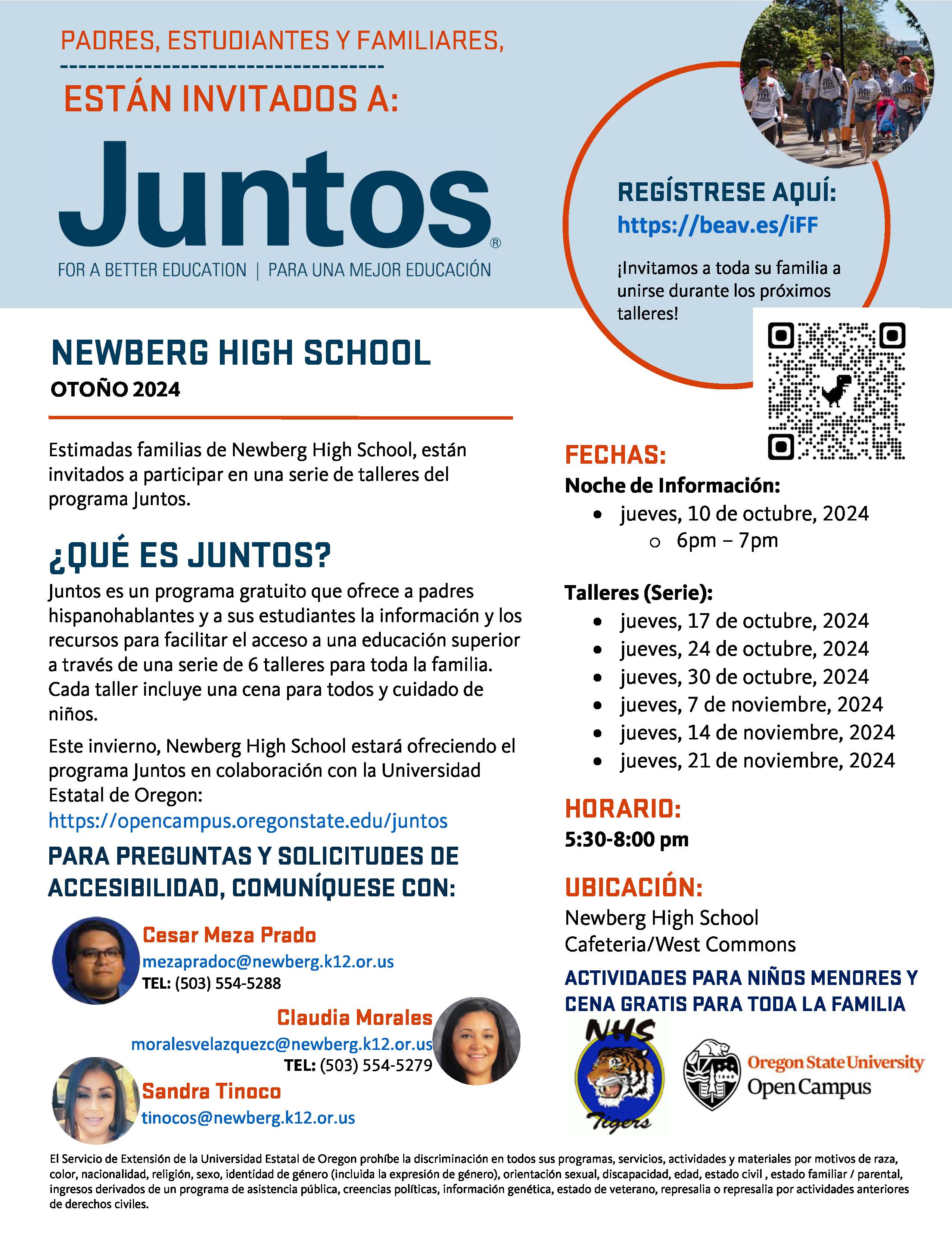 Newberg HS Juntos FALL 2024 Flyer SPAN